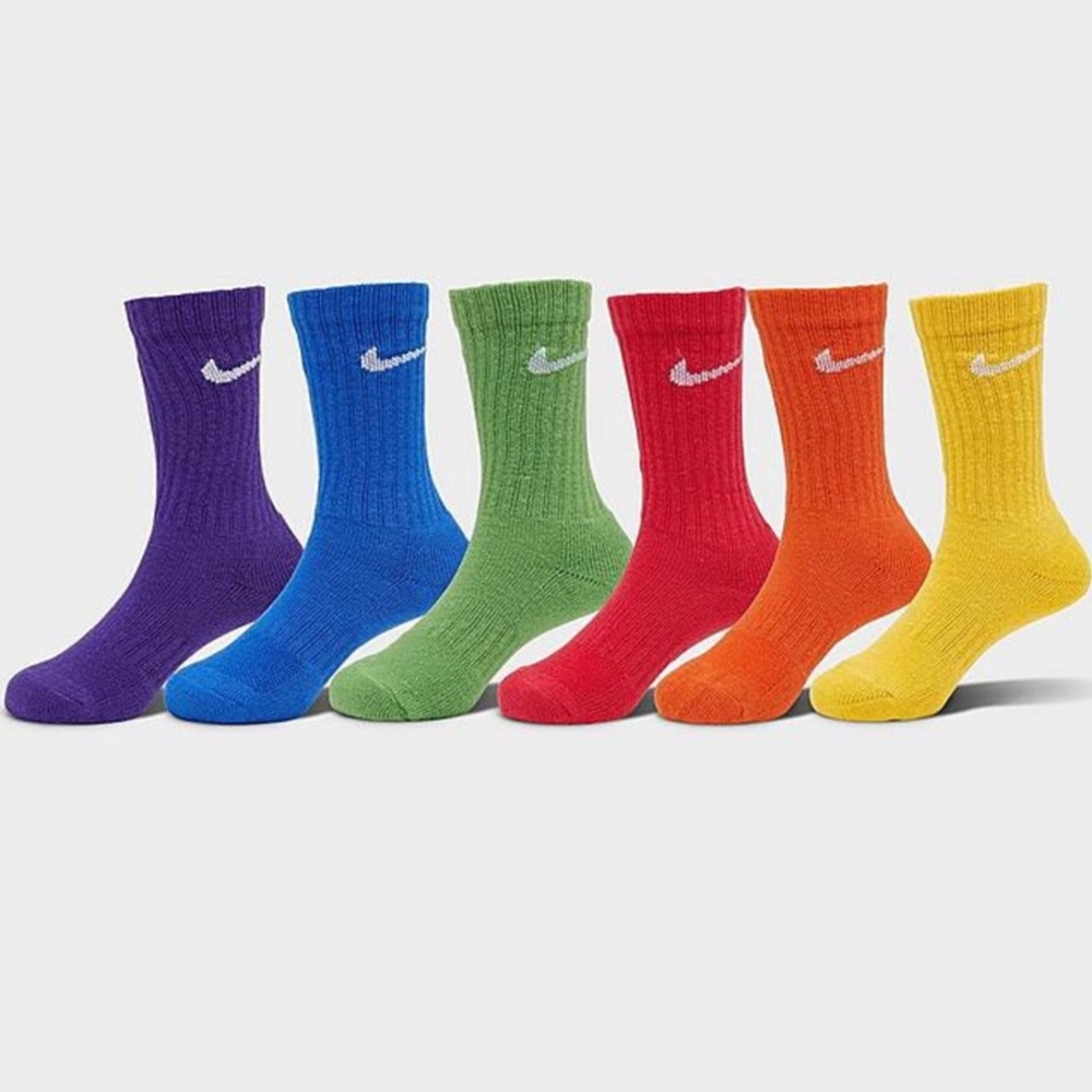 Nike Crew Socks - Purple, Blue, Green, Red, Orange & Yellow (6-Pack)
